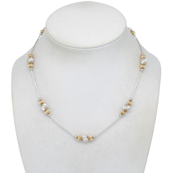 Vintage Sterling Silver 925 Gold-Tone Beaded Necklace 16" - Picture 1 of 3